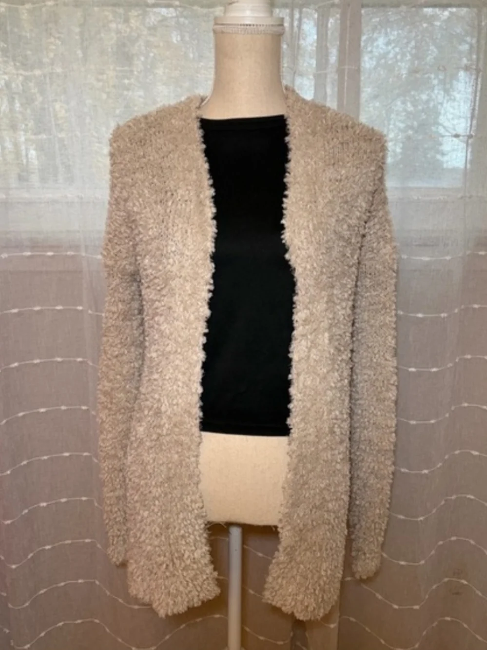 Hollister Beige Bouclé Open-Front Cardigan